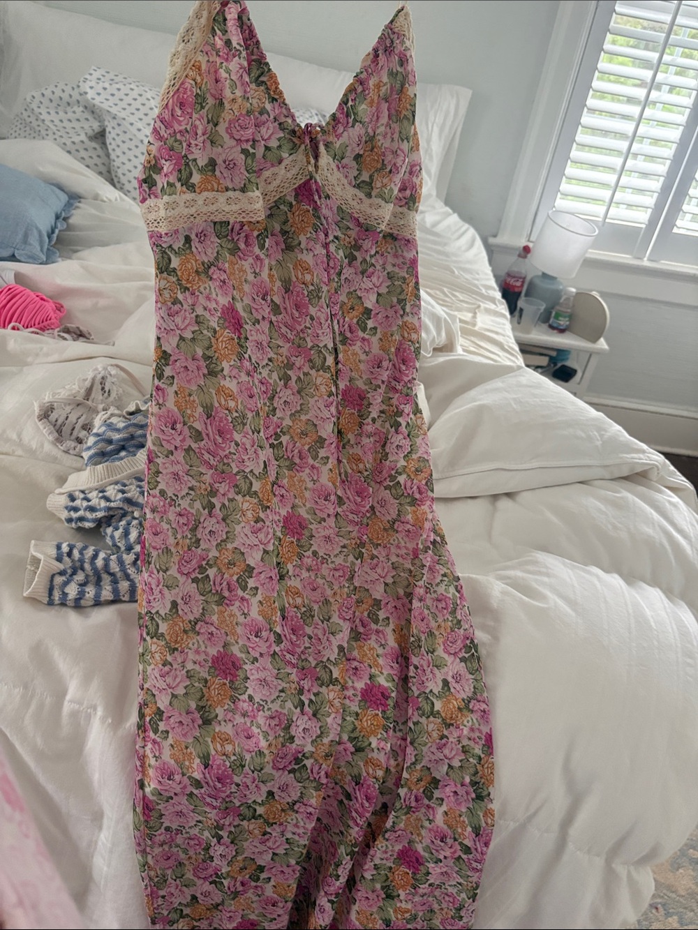 Princess Polly Floral Lace-Trim Pink & Green Slip Dress